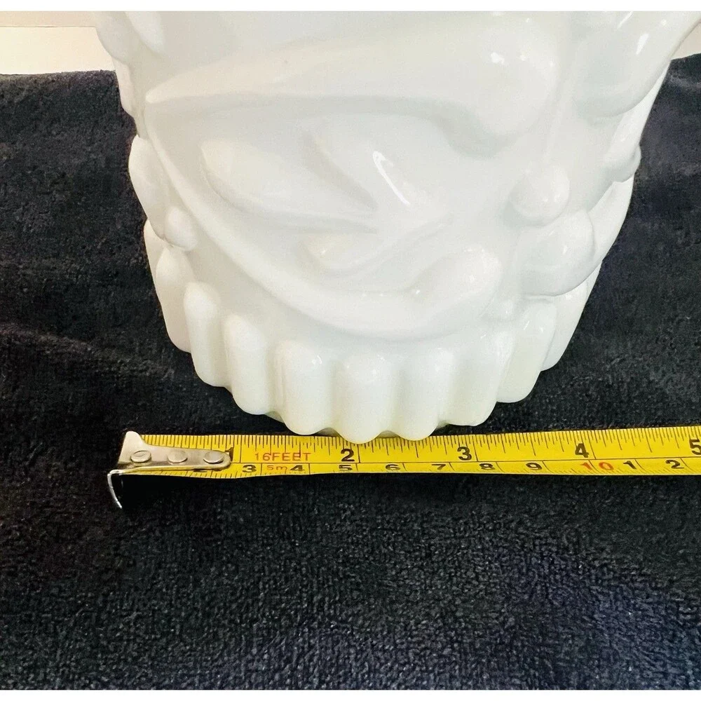 Vintage Jim Beam Milk Glass Decanter w Stopper | Scroll Grape Pattern